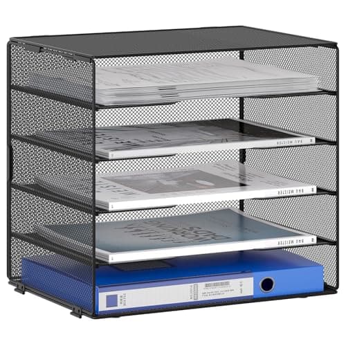 Image of EasyPAG 5 Tier Metal Mesh A4 Desk Tray,File Holder,Paper Organiser,Magazine Storage,Filing Rack for Office & Home Desktop Tidy,Black