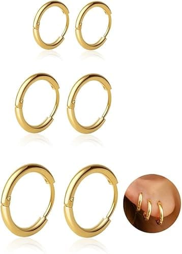 Image of 4Pairs Small Hoop Earrings for Women, Dainty 14K Gold Plated Huggie Hoop Earrings Hypoallergenic Lightweight Cartilage Earrings Set for Multiple Piercings for Sensitive Ears (6mm 8mm 10mm 12mm)