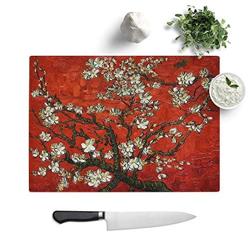 Image of Kitchen Chopping Board Glass - Vincent Van Gogh Almond Blossom Tree (1) - Textured Worktop Saver Cutting Board - Heat Resistant, Shatterproof and Hygenic - 28.5 x 20 cm