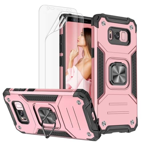 Image of Jeylly Galaxy S8 Plus Case with 2 Pack Screen Protector, Full Body Shockproof Heavy Duty Rugged Carrying Armor Combo Case With 360 Ring Kickstand for Samsung Galaxy S8 Plus - Rose Gold