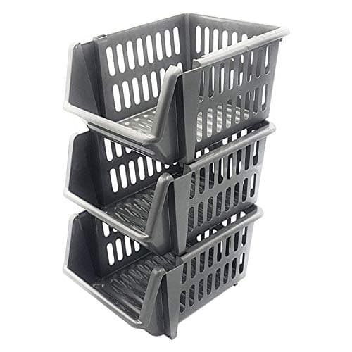 Image of Whitefurze Stacking Basket Set of 3, Silver, 18 cm