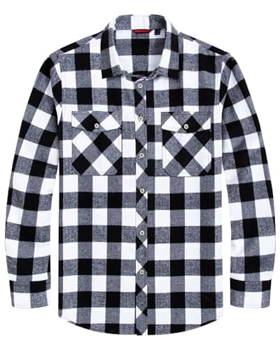 Image of J.VER Men Shirts Flannel Check Lumberjack Long Sleeve Casual Winter Warm Thick Work Button Down Shirt with Pocket Black White L