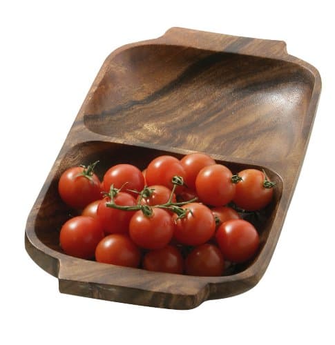 Image of Premier Housewares 2 Section Rectangle Serving Dish with Handles, 4 x 32 x 18 cm - Acacia Wood, Brown