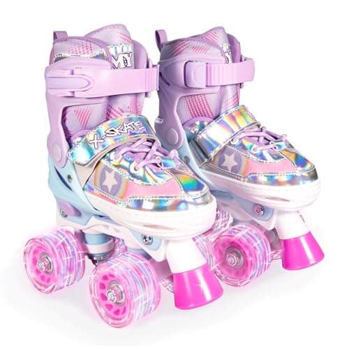 Image of M.Y X-Skate Roller Skates For Girls Adjustable Size Roller Boots For Kids Quad Light Up Skates (Light Up, Medium: UK 1-3)