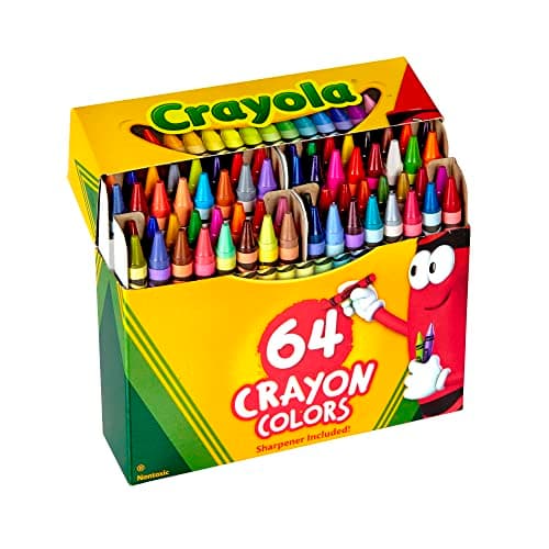 Image of CRAYOLA Wax Colouring Crayons - Assorted Colours (Pack of 64), A Must - Have for All Kids Arts and Crafts Sets, In Handy Flip Top Box with Sharpener Included, Ideal for Kids Aged 3+