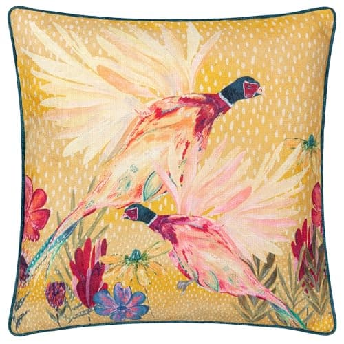 Image of furn. Wylder Nature Country Wilds Pheasant Bloom Printed Cushion Cover - Gold - 45x45cm