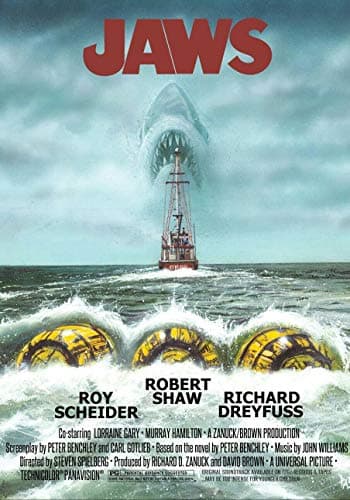 Image of Vintage Jaws Steven Spielberg 1975 Movie Film Cinema Print Poster Wall Art Picture A4