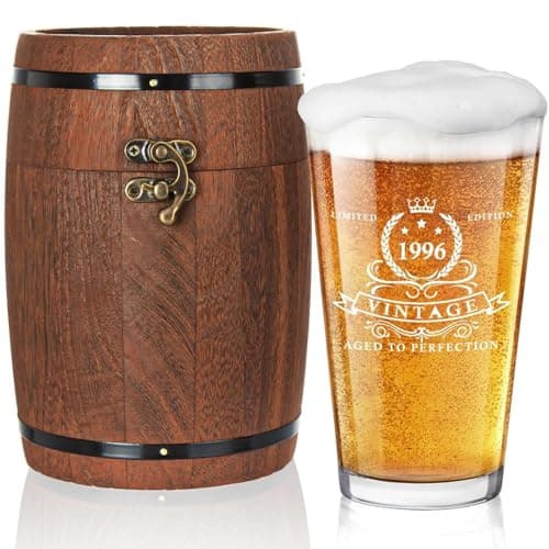 Image of LIGHTEN LIFE 30th Birthday Gifts for Men 450ml,1996 Beer Glass in Barrel Box,30th Birthday Gift Ideas,1996 Beer Glass for 30 Years Old Dad,Husband