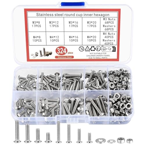 Image of qxayxa 324 Pcs Bolts and Nuts Set, M3/M4 Stainless Steel Hex Head Machine Screws and Washers, Button Head Hex Socket Cap Screws, Round Head Hexagon Socket Bolts Assortment Kit