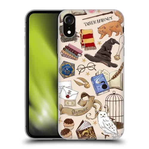 Image of Head Case Designs Officially Licensed Harry Potter Hogwarts Pattern Deathly Hallows XXXVII Soft Gel Case Compatible With Apple iPhone XR