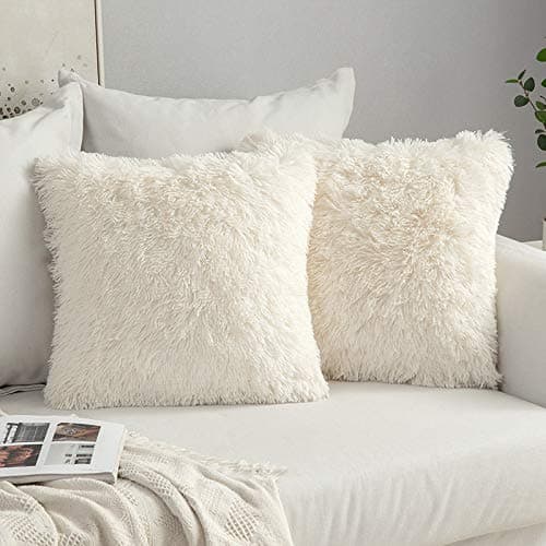 Image of MIULEE Faux Fur Cushion Covers Fluffy Throw Pillow Case Soft Decorative Square Cute Pillow Plush Case for Livingroom Sofa Bedroom 18 x 18 Inch 45x45cm Cream White Pack of 2