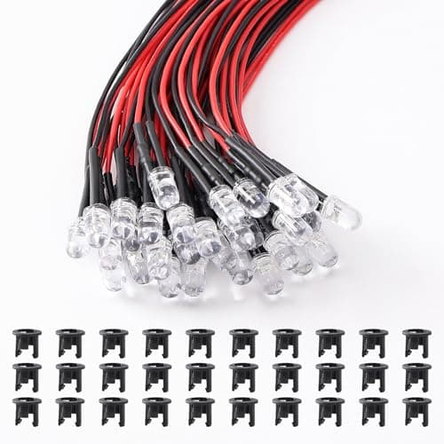 Image of Lyeteung 30 PCS 5mm 12V Prewired LED Diodes Light, Red, 20cm Prewired LED Light Emitting Diode + 30 PCS 5mm Plastic Holder