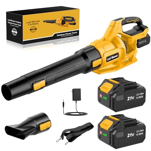 Image of JYGMPRO 21V Leaf Blower Cordless, Garden Blower with 2 * 4000mAh Battery, 3 Speed Mode, 2 Blow Tubes, Shoulder Strap for Leaf, Snow, Dust and Debris Blowing