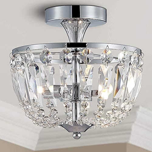 Image of BESTIER Modern Chrome Crystal Semi Flushmount Chandelier Lighting LED Ceiling Light Fixture Lamp for Dining Room Bathroom Bedroom Livingroom 3 G9 Bulbs