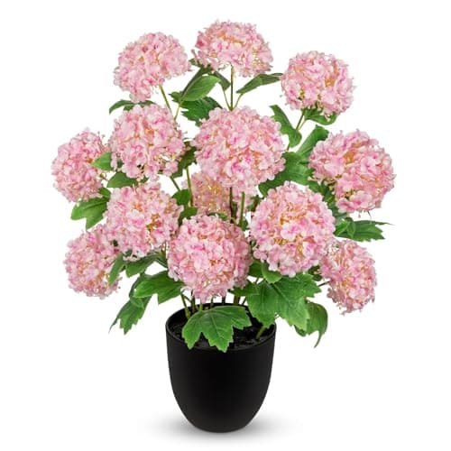 Image of Briful Pink Hydrangea Artificial Flowers in Pot - 20.5" Tall Faux Hydrangea Plants with 13 Flower Heads - Silk Hydrangeas Fake Flowers for Living Room, Bathroom, Office, Spring Decoration