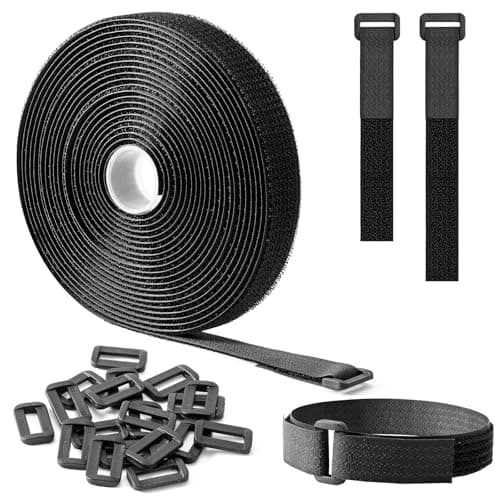 Image of Trilancer 5M x 2CM Reusable Cable Ties, Adjustable Hook and Loop Straps with 25 Buckles, Cut to Length, Ideal for Wire Management, Cord Organizer, and Cable Straps, Black