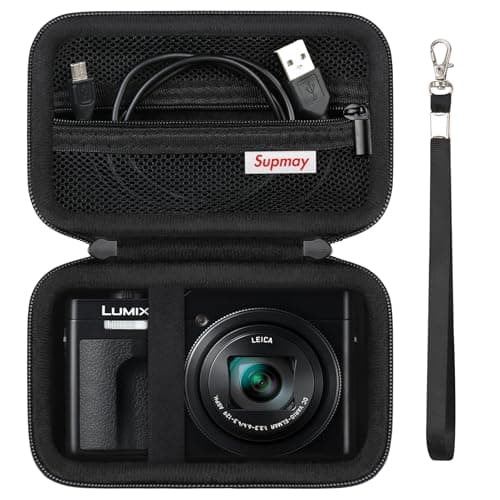 Image of Supmay Camera Case for Panasonic LUMIX TZ99/ TZ300 Compact Travel Zoom Camera/ LX10 TZ200D TZ200 TZ80D TZ80 TZ100 TZ70 TZ60, Protective Case Bag with Mesh Pocket for Battery Pack, USB Cable, Black