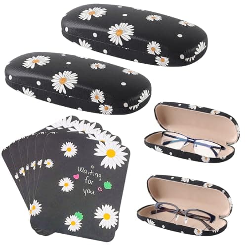 Image of TAIHOBO 2PCS Hard Glasses Case for Women Men, Small Daisy Sunglasses Case Women Hard Shell, Portable Fashion Spectacle Cases, with 6 Glasses Cloth, for Use with Most Types of Glasses