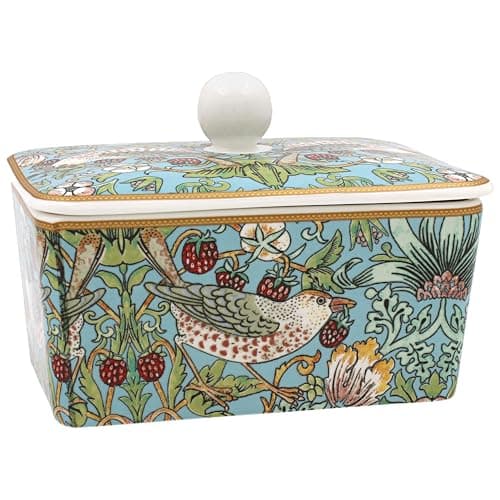 Image of The Leonardo Collection William Morris Strawberry Thief Butter Dish for Kitchen & Home | Dishwasher Safe Butter Dish with Lid for Keep Butter Fresh | Durable BPA-Free Butterdish for Butter Storage