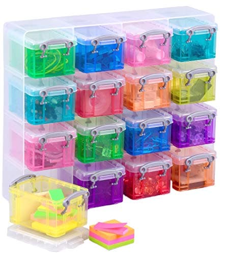 Image of Really Useful Box Plastic Storage 0.3 Litre Organiser Pack (16 x 0.3L) Clear Frame with Assorted Boxes