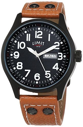 Image of Limit Pilot Men's Quartz Watch with Black Dial Analogue Display and Brown PU Strap 5492.01