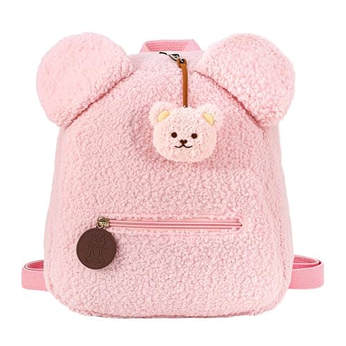 Image of ViEinkaufen 1 Pack Kids Mini Furry Backpack, Toddler School Rucksack Preschool Kindergarten Elementary Backpack Cute Small Bag, Adjustable Kids Plush Backpack for School Travel