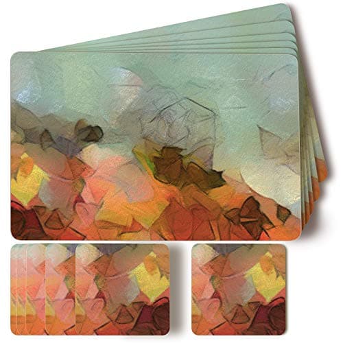 Image of Firbon Table Placemats and Coaster Sets 6, 3-layer Functional Structure Creative Surface Cork Backed Wooden Placemat 14 x 9 Inches 12pcs