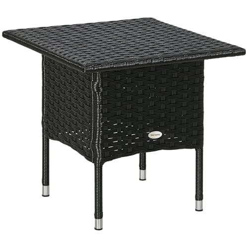 Image of Outsunny Rattan Side Table, Outdoor Coffee Table with Plastic Board Under the Full Woven Table Top for Patio, Garden, Balcony, Black