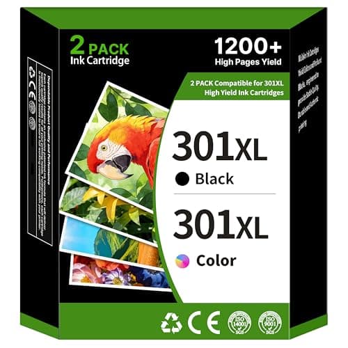 Image of 301XL Ink Cartridges Combo Pack Remanufactured for HP 301 301XL Ink Cartridges Black and Colour for Envy 4500 5530 5532 4502 4507 DeskJet 2540 2050 OfficeJet 2620 2622 4630(2-Pack)