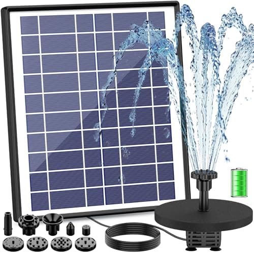 Image of AISITIN 6.5W Solar Fountain with 1500mAh Battery Backup, 16.4ft Ultra-Long Cord Solar Water Pump for Bird Bath, Anti-Clogging Floating Solar Powered Pump with 10 Nozzles for Pond, Garden and Fish Tank