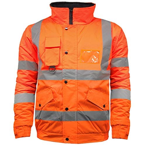 Image of High Visibility Safety Security Reflective Protective Waterproof Workwear Bomber Jacket Fluorescent (XL, Fluorescent Orange)