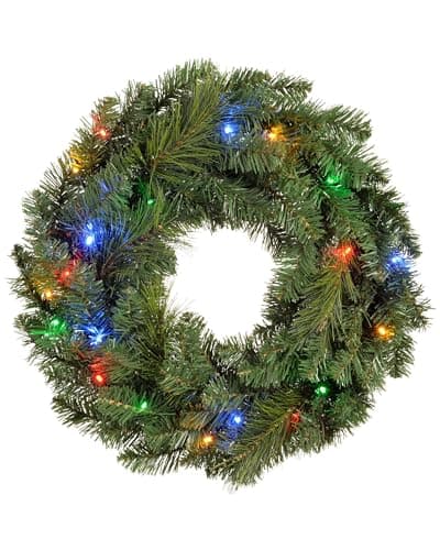Image of WeRChristmas Pre-Lit Wreath Christmas Decoration Illuminated with 20 Multi-Colour LED Lights, 60 cm - Green