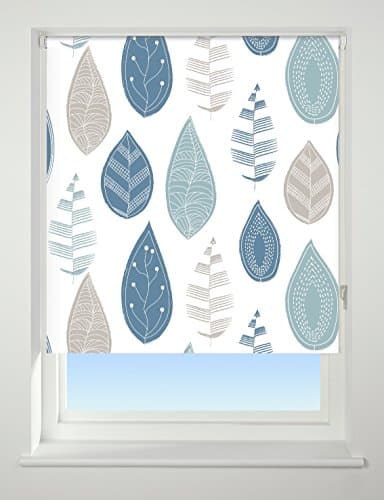 Image of UNIVERSAL Leaf Patterned Thermal Blackout Roller Blind, Blue, W90cm