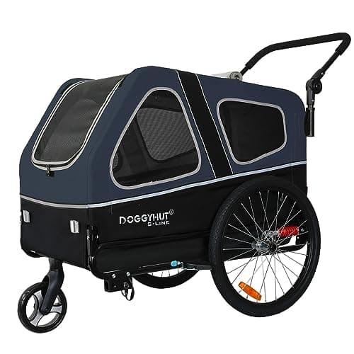 Image of DOGGYHUT XL Pet Bike Trailer & Stroller for Dogs Up to 45kgs,Folding Frame Cart, Suspension Wheels,Low Center of Gravity, Parking Brakes (Blue/Black)