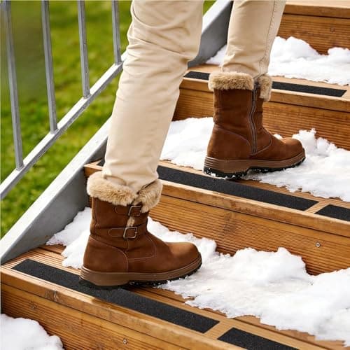 Image of AkiiGer Outdoor Stair Treads Non Slip, 4 Pack 16" x 2" Heavy Duty Anti-Slip Decking Strips for Stairs, Steps, Decks, Ramps - Aluminum Alloy & Carborundum - Waterproof - Wear-Resistant - with Screws