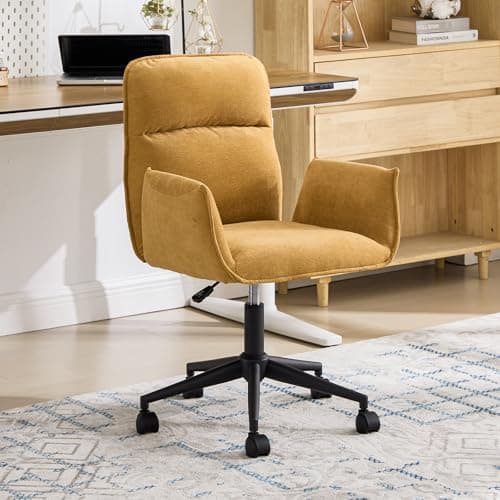 Image of chairus Modern Desk Chair 360° Swivel Chenille Upholstered Home Office Chair with Adjustable Height for Bedroom/Reception Area, Yellow
