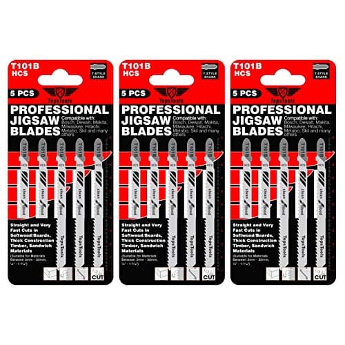 Image of 15 x TopsTools T101B 100mm Jigsaw Blades Designed for Clean Cuts in Wood