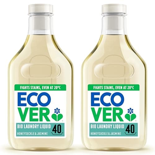 Image of Ecover Concentrated Bio, Laundry Detergent, Laundry Washing Liquid, Honeysuckle & Jasmine, 2x Pack of 40 Washes, 2x 1.43L