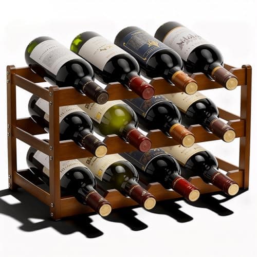 Image of Fentar 12 Bottle Wine Rack, 3-Tier Sturdy Wine Bottle Holder, Bamboo Wine Racks Free Standing, Space-saving Bottle Storage Organizer Shelf for Kitchen, Bar, Cellar Cupboard Display(43x23.5x25cm)