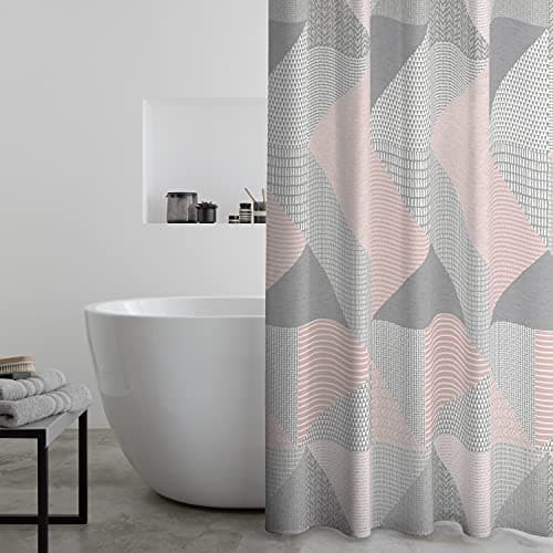 Image of Catherine Lansfield Larsson Geo Shower Curtain Blush, TW/44750/W/SCT/BLH