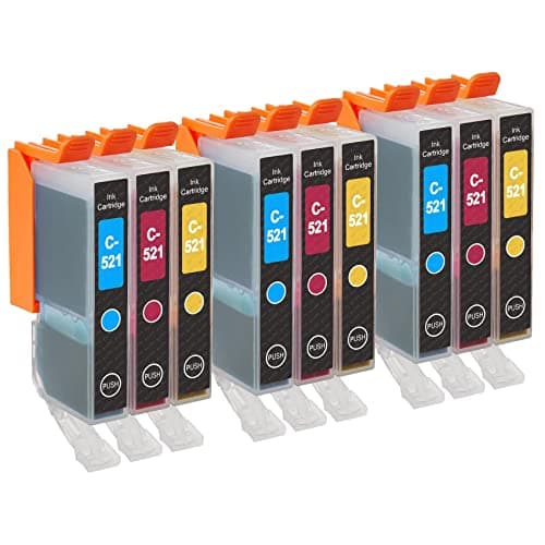 Image of Go Inks C-521CMY Compatible C/M/Y Ink Cartridges to replace Canon CLI-521C, CLI-521M, CLI-521Y for use with Canon PIXMA Printers (Pack of 9), High Capacity (XL)