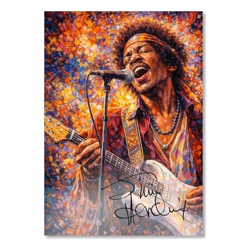Image of Jimi Hendrix Art Styled Signed Poster Print - Limited Edition Autograph Fan Gift, Collectible Rock Memorabilia Wall Art Merchandise (A4 Unframed)