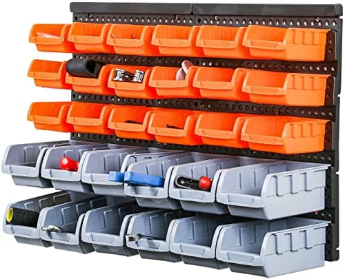 Image of Greenfields Storage Bins Wall Mounted - Tool Organiser Garage Shelving - DIY Workshop for Home Garage Tool Rack Plastic Drawers - Backboards Storage Bin Compartments (30pc)