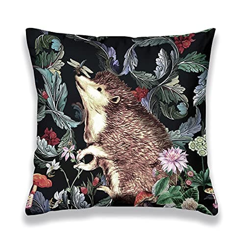 Image of Obal William Morris inspired Cushion Covers Original Design Velvet Pillow Case Square Decorative Throw Pillow Cover 45cm x 45cm for Sofa Bed Couch Living Room Bedroom (18x18 Inch) Forest Hedgehog 1pc