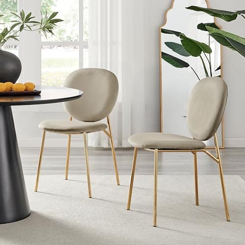 Image of Furniturebox UK Velvet Dining Chair - Ivy Pale Taupe - Gold Legs - Modern Vintage - Round Seat Back