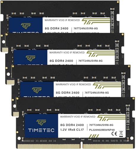 Image of Timetec 32GB KIT (4x8GB) DDR4 2400MHz (PC4-2400T) PC4-19200 SODIMM Laptop RAM – 260-Pin 1.2V CL17 Non-ECC Unbuffered Memory Module for Laptop, Notebook, Mini PC, All-in-One
