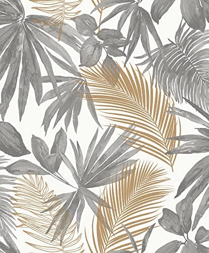 Image of Grandeco Life Jungle Fever Wild Palm Wallpaper JF3601 - Metallic Tropical Leaves