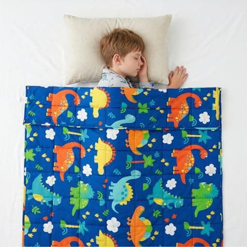 Image of Dinosaur Theme Weighted Blanket, Fluffy Quilted Pockets Throw with Non-Toxic Glass Beads, Therapy Anxiety Relief Insomnia Autism, Soft and Cozy Colourful Dino Throw Blanket, 100 x 150cm - 3kg