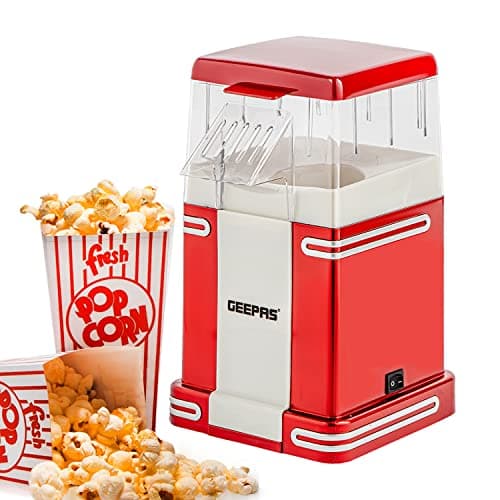 Image of Geepas 1200W Electric Popcorn Maker Machine | Makes Hot, Fresh, Healthy and Fat-Free Theater Style Popcorn Anytime | On/Off Switch, Attractive Design & Oil-Free Popcorn Popper - 2 Years Warranty