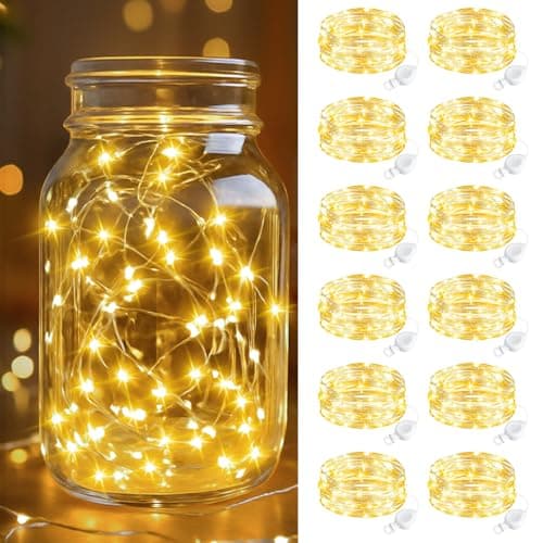 Image of btfarm 12 Pack Fairy Lights Battery Operated, 2M 20 LED Mini String Lights Battery Powered, IP65 Waterproof Small Silver Wire for Crafts Jars Party Wedding Bedroom Christmas Decor, Warm White